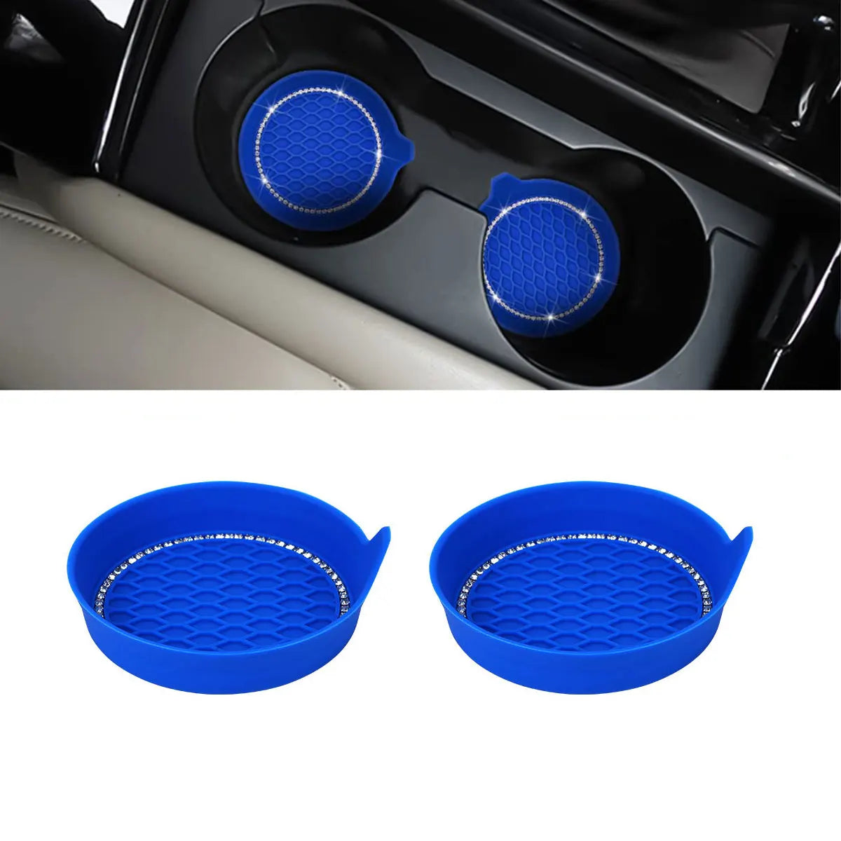 Rhinestone Car Cup Holder Coasters | Non-Slip Silicone Inserts