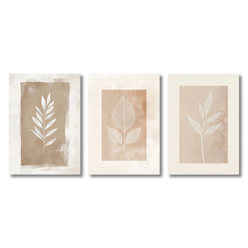 Wall Art Decor Paintings Warm Tones Posters Home Creative Gifts 3pcs Neutral Minimalist Abstract Fern Boho Peaceful Pleasures Health and Wellness T80782-92 40x60cm No Frame