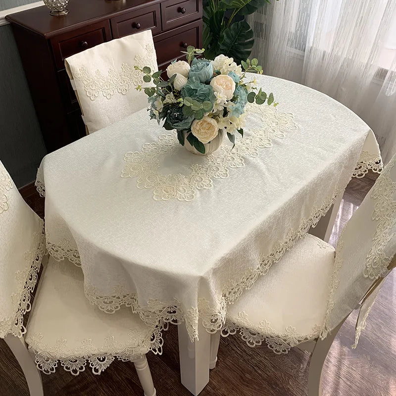 Battilo Oval Macrame Embroidered Lace Tablecloth | Floral Cover