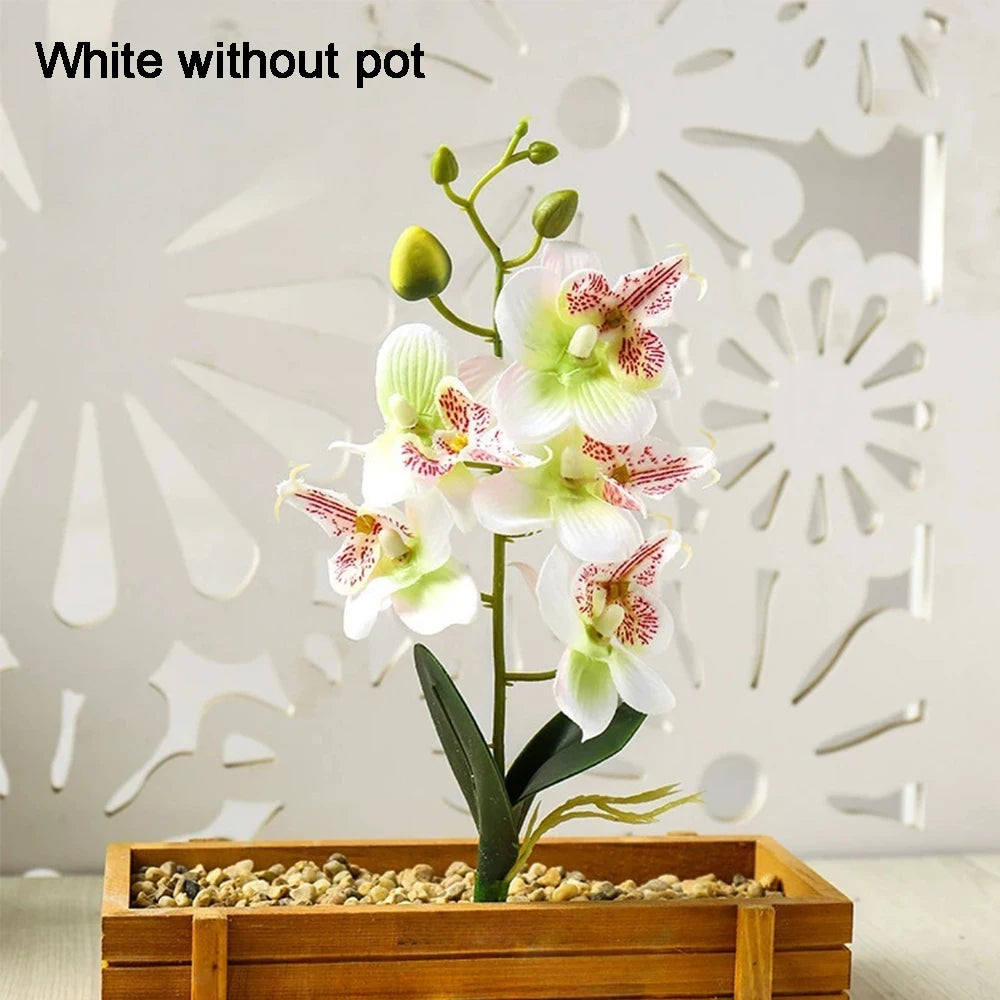 White Artificial Orchid with Vase | Silk Faux Flower Home Decor