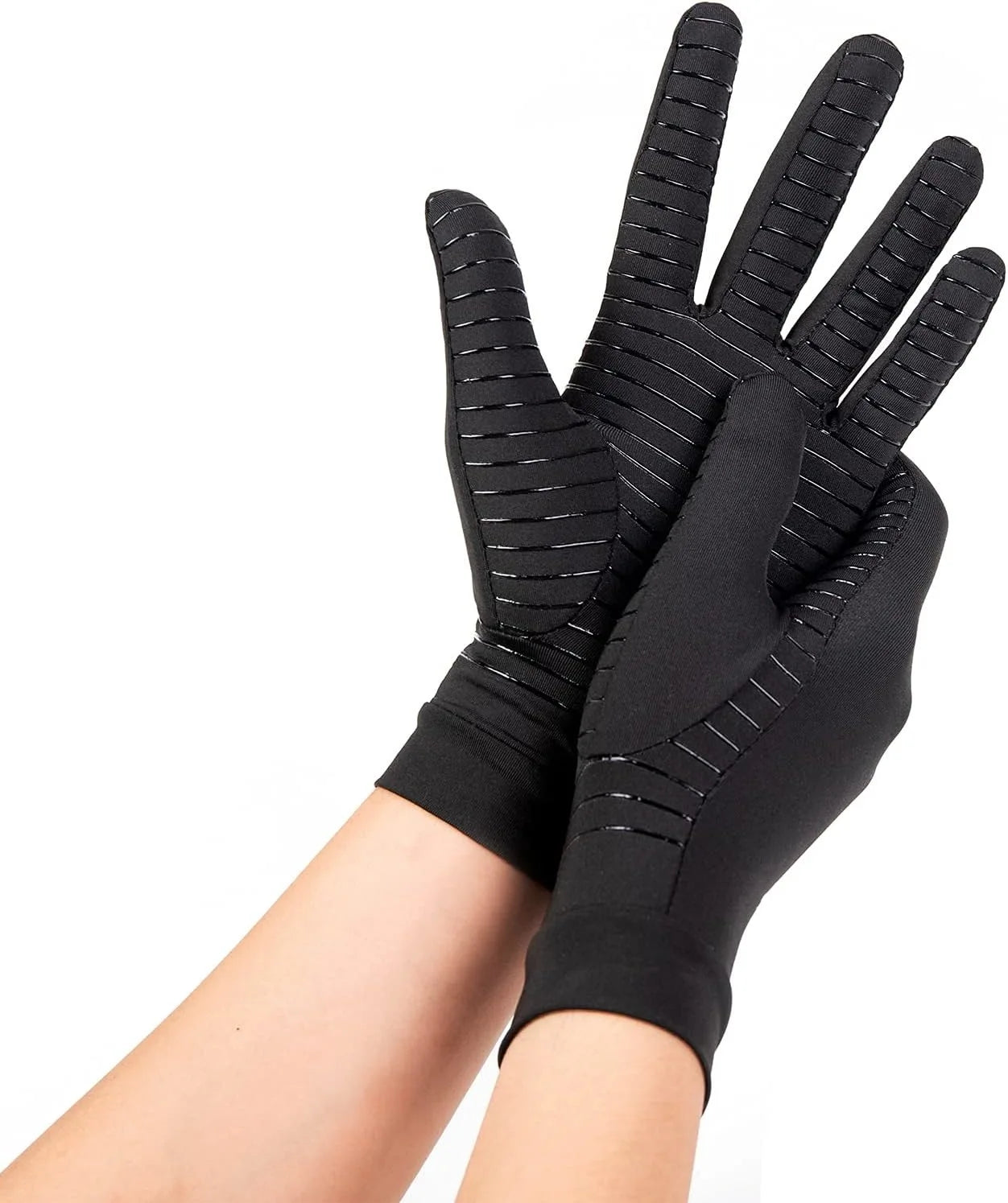1Pair Copper Compression Gloves for Men and Women - Highest Copper Infused FULL FINGER Compression Gloves Hand Peaceful Pleasures Health and Wellness black-Full L
