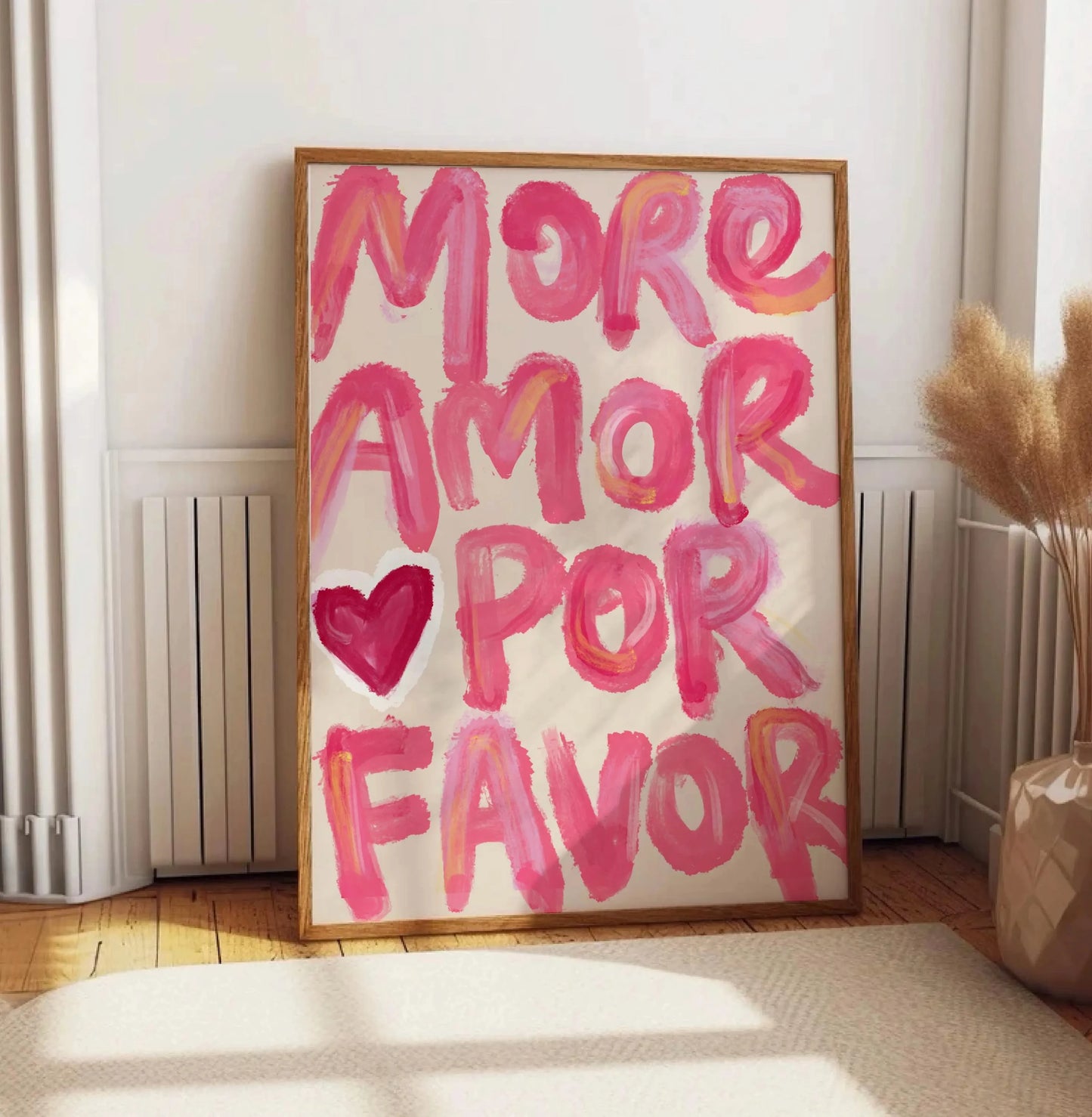 Más Amor Por Favor Love Quote Canvas Wall Art | Pink Blue