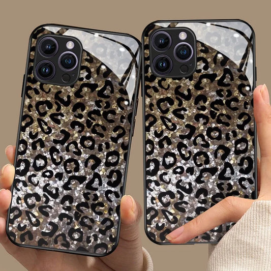 Leopard Print Glass iPhone Case | 11 12 13 14 15 16 17 Pro Glass Phone Case Peaceful Pleasures Health and Wellness