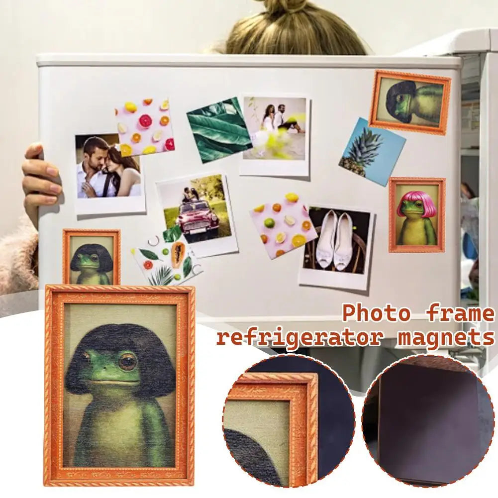 Funny Frog Wooden Fridge Magnet | Cute Retro Photo Frame Decor