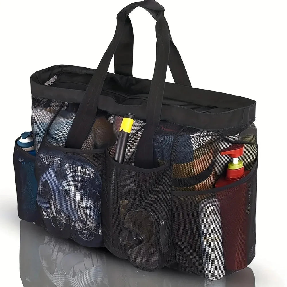 Extra Large Mesh Beach Bag – Zipper Tote & Side Pockets