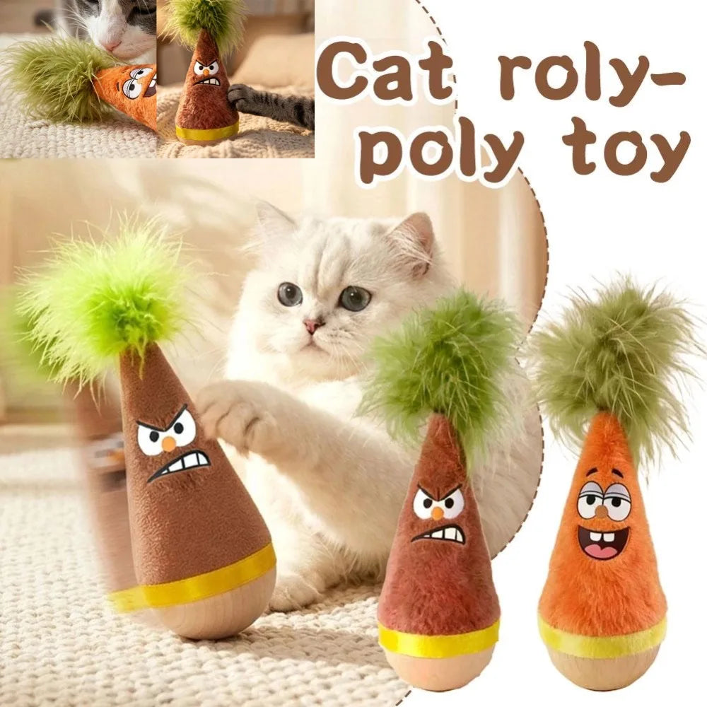 Cat Tumbler Funny Toys Tease Feathers Design Cat Stick Self-hey Relieve Boredom Essential Tumbler Toys Roly-poly Wooden Pet Toys Peaceful Pleasures Health and Wellness