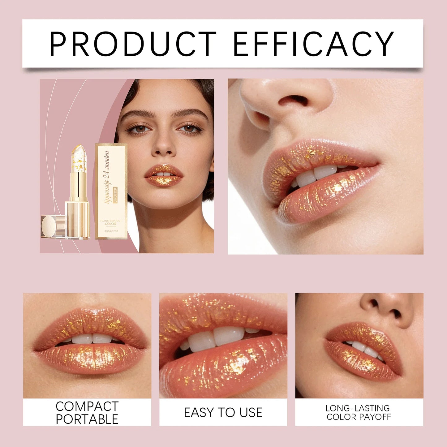 Gold Foil Color Changing Lipstick Fade Lip Line Enhance Plumpness Moisturizing Lip Perfect Daily Makeup Hyaluronic Acid Lip Balm Peaceful Pleasures Health and Wellness