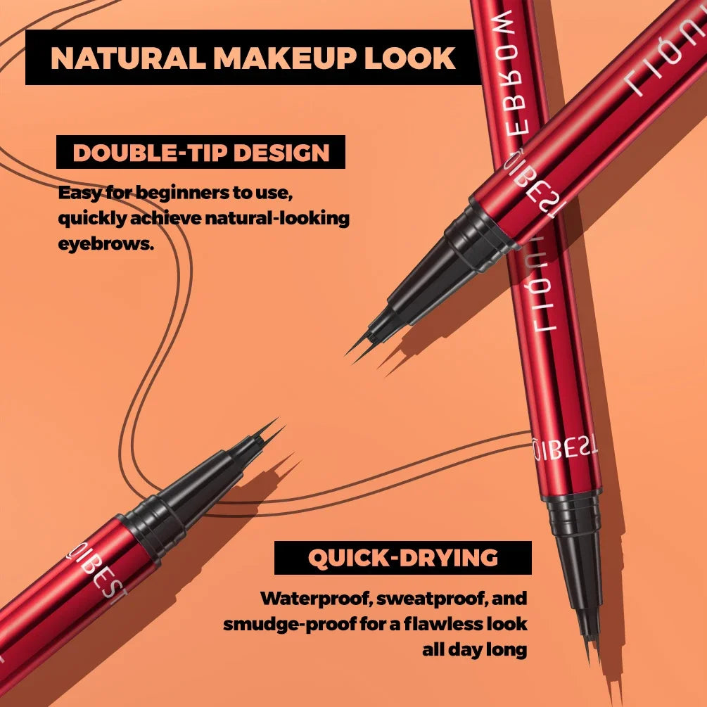 QIBEST 2 Point Wild Eyebrow Pencil Long-Lasting Easy Grip Waterproof Thin Liquid Silkworm Brow Pen Cosmetics Eyebrow Tattoo Peaceful Pleasures Health and Wellness