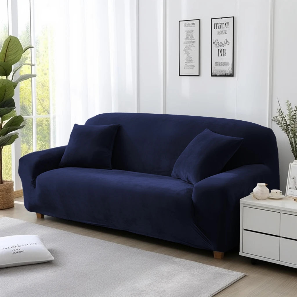 Thick Velvet Sofa Covers 1 2 3 4 Seater Stretch Non-Slip Couch Cover Furniture Protector Plush Sofa Slipcovers with 1 Pillowcase Peaceful Pleasures Health and Wellness Blue 3seat( 190-230cm)