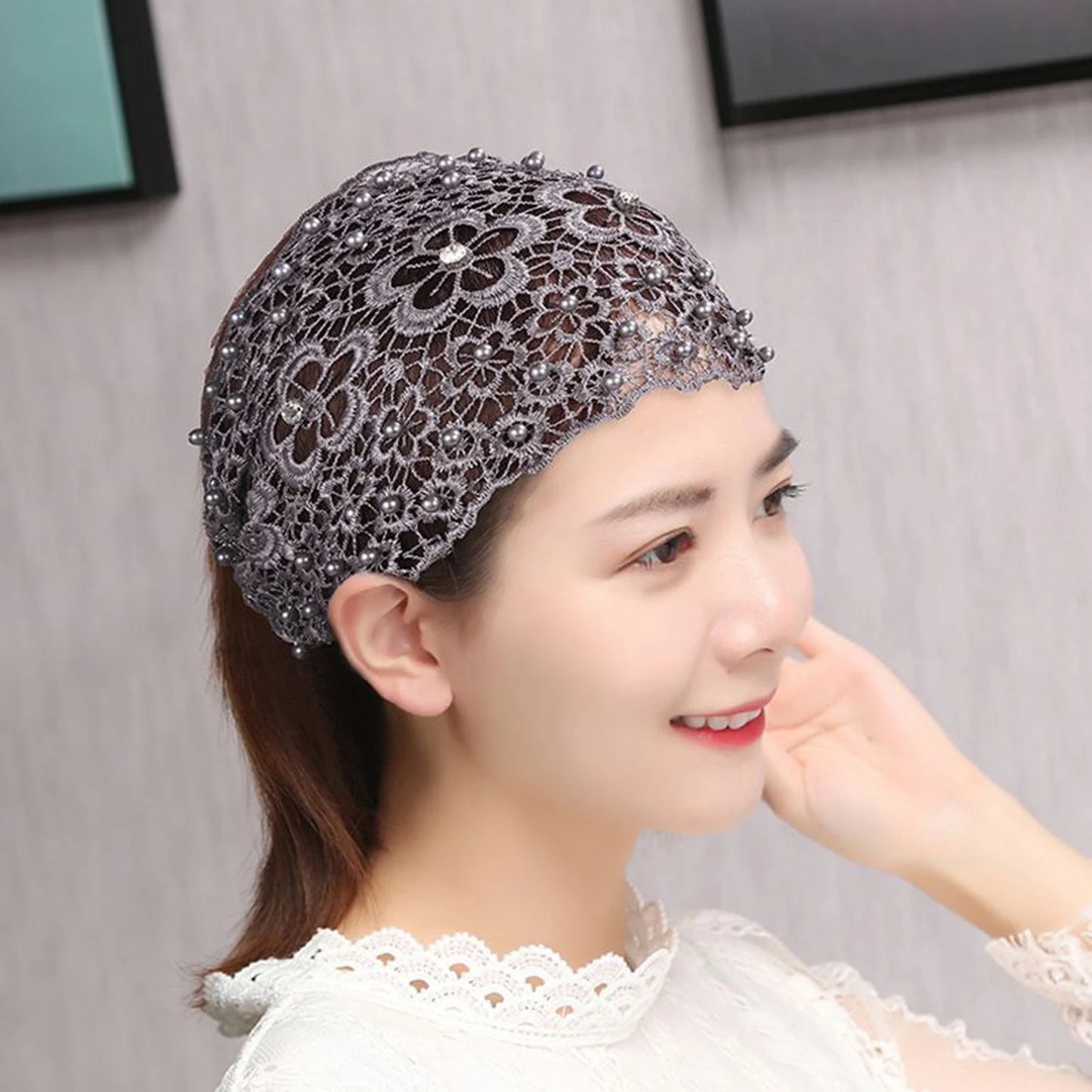 Women's Hollow Floral Rhinestone Wide Headband | Faux Pearl