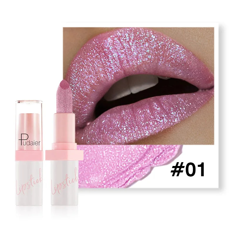 Pearl Diamond Metallic Lipstick – 10 Colors, Waterproof & Moisturising