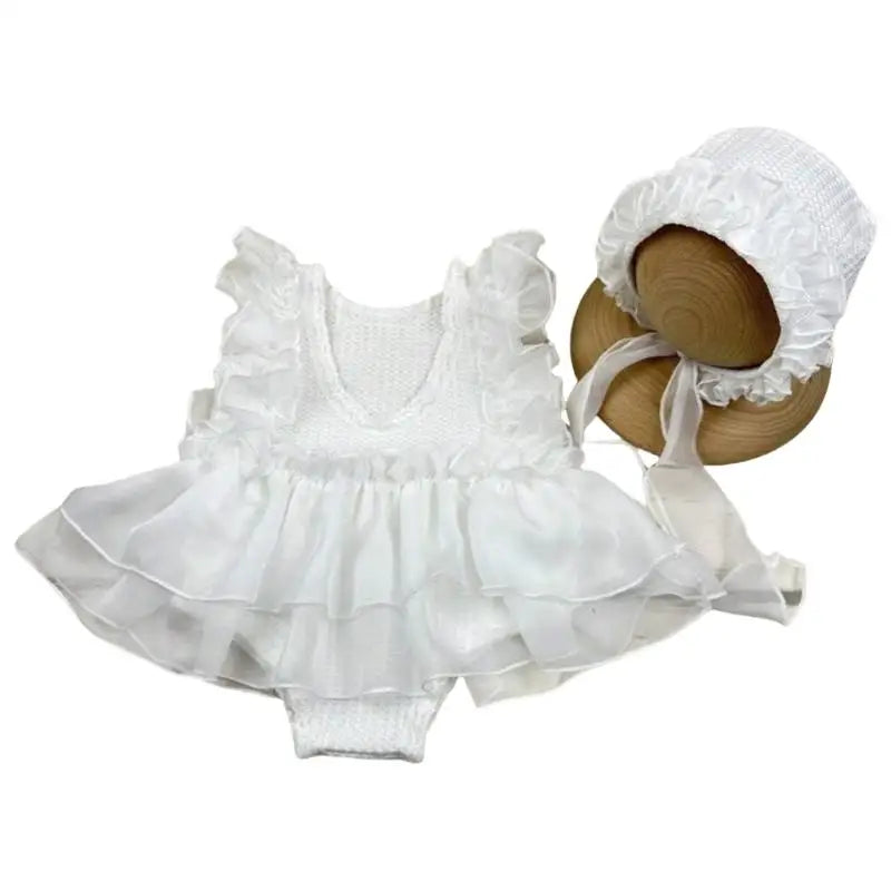 Newborn Photography Dress & Hat Set | Baby Girl 0–1 Month