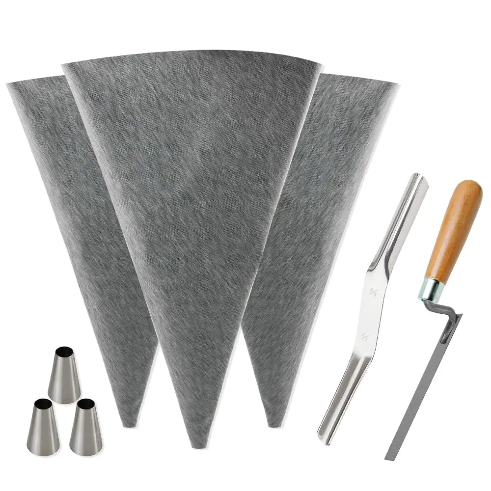Reusable Mortar Grout Bag Set 3PCS Heavy-Duty Tile Masonry, with Jointer & Pointers, Blue Tip for Easy DIY Installation Grouting Peaceful Pleasures Health and Wellness Gray