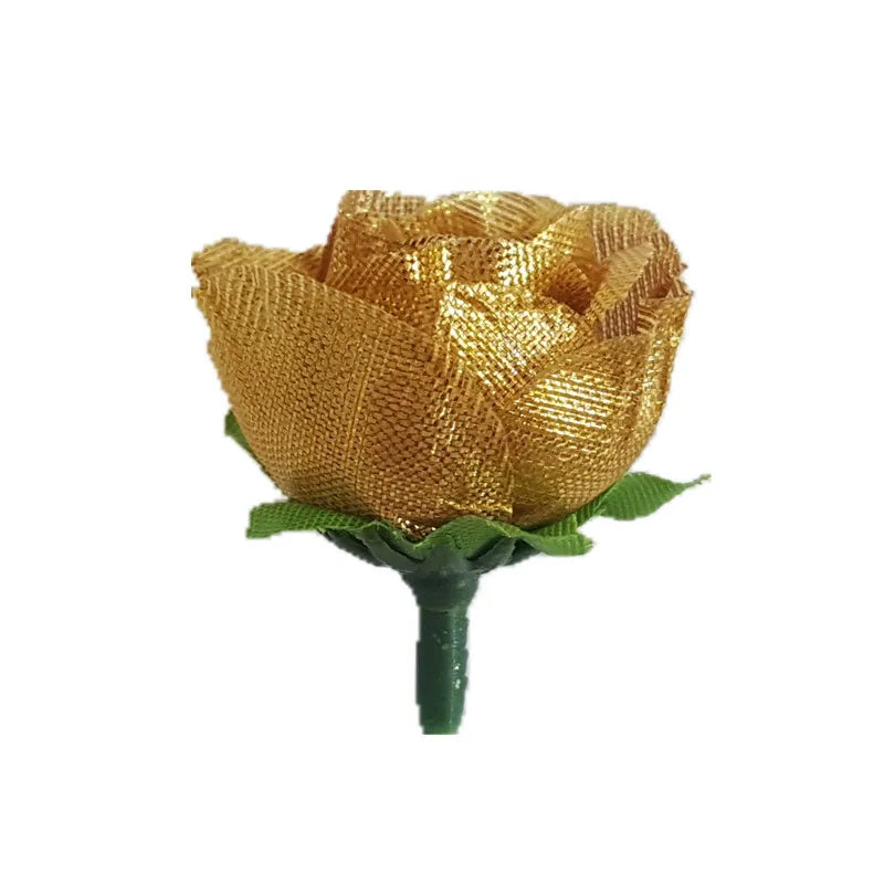 50Pcs Gold Silver Silk Flower Heads – Rose Dahlia Chrysanthemum