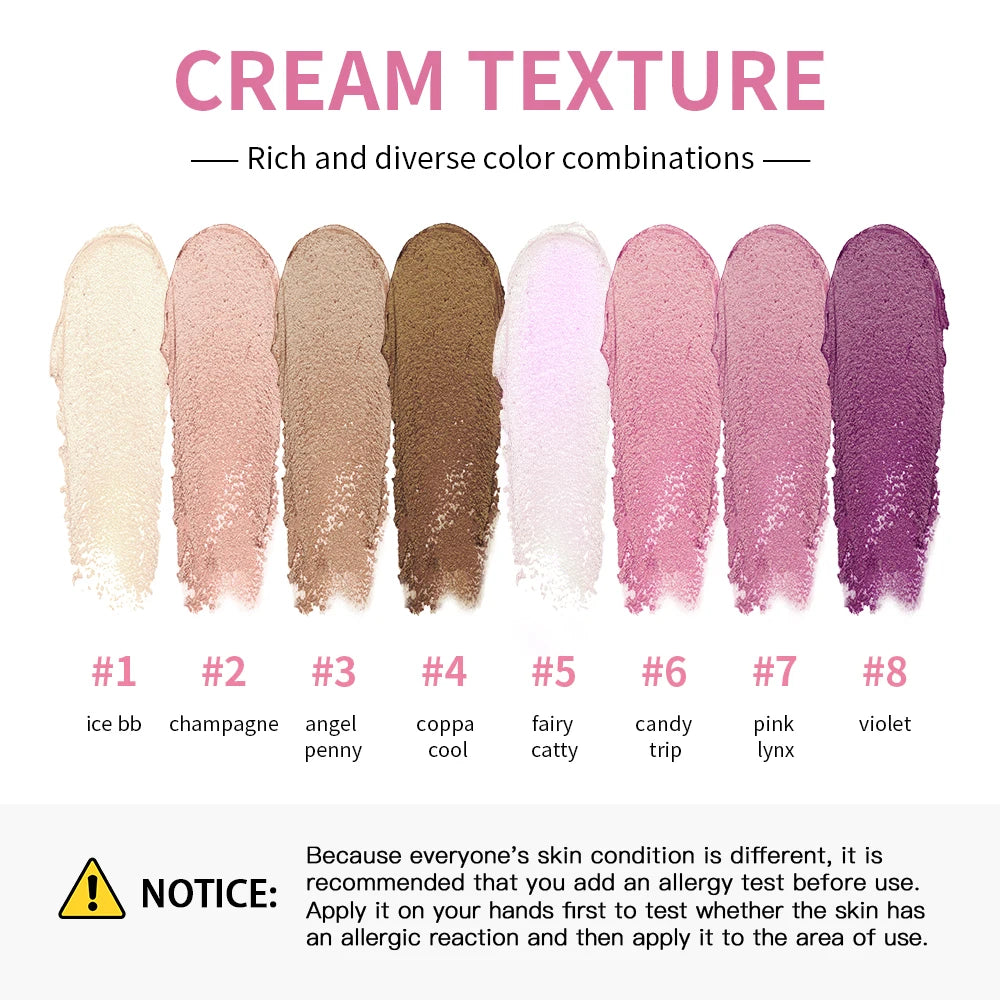 8Colors Cream Highlighter Palett Face Brighten Highlighter Blush&Contouring Shimmer Concealer Cream Makeup Tool Cosmetics Peaceful Pleasures Health and Wellness