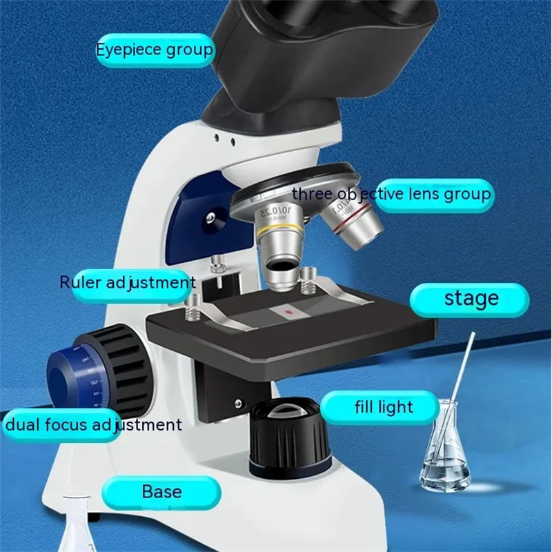 Binocular Biological Microscope Professional Microscope 40-1600X High Power Electron Microscope Peaceful Pleasures Health and Wellness
