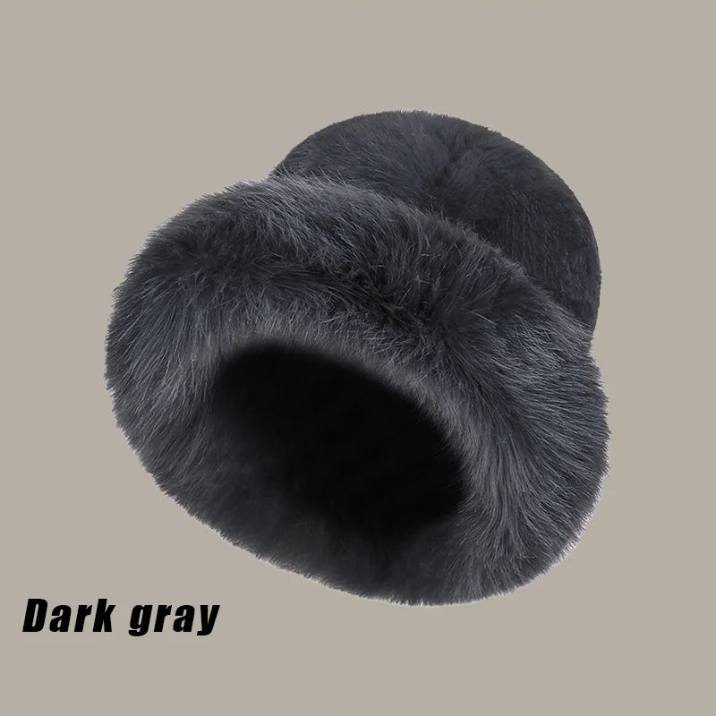 Solid Color Bucket Hat Thick Coldproof Faux Fur Basin Hats Soft Plush Fisherman Cap For Women Autumn & Winter Peaceful Pleasures Health and Wellness Gray One Size