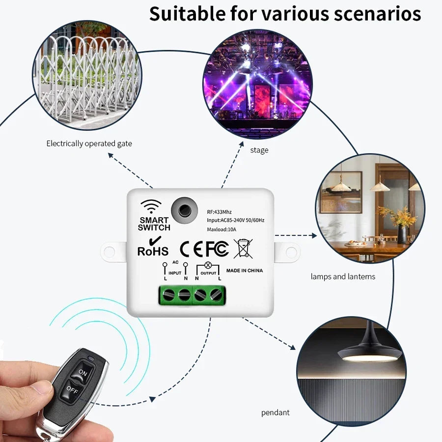 RF433MHz Wireless Remote Control Light Switch 10A Relay
