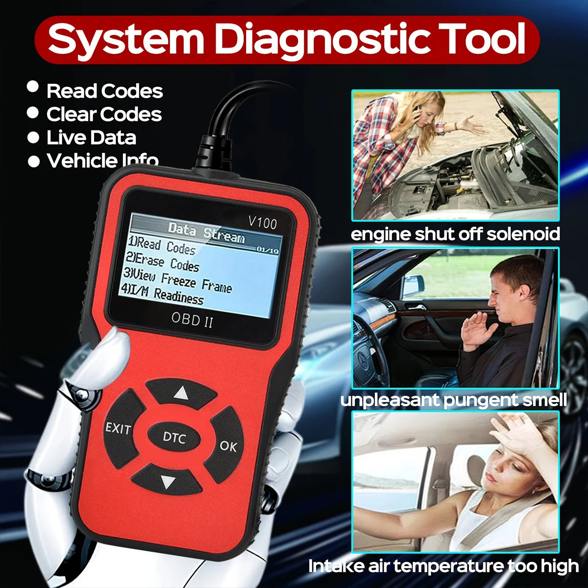 OBD2 Scanner & Voltage Tester – Engine Fault Code Reader R100 Peaceful Pleasures Health and Wellness