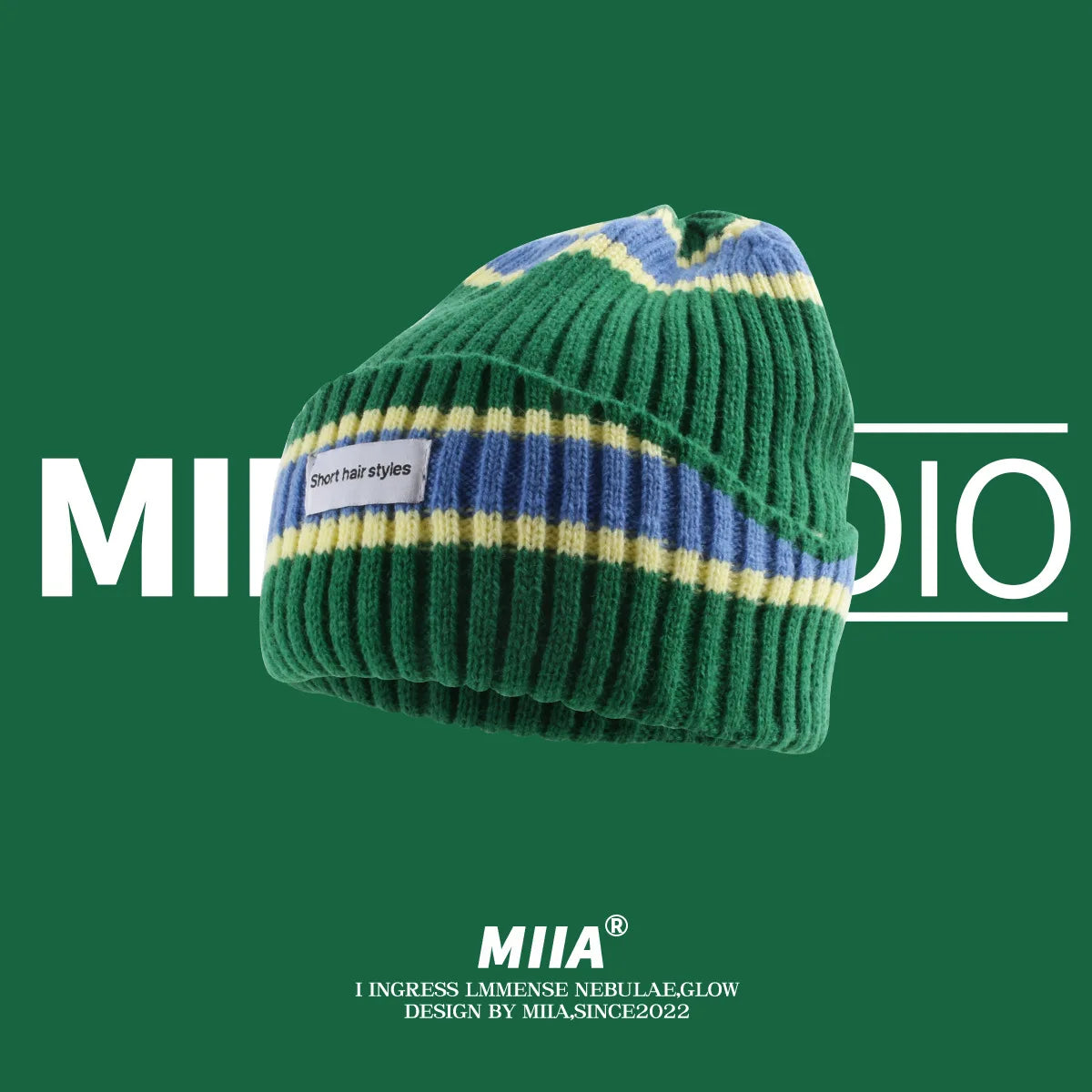 Striped Knit Beanie – Warm Contrast Color Winter Hat Unisex