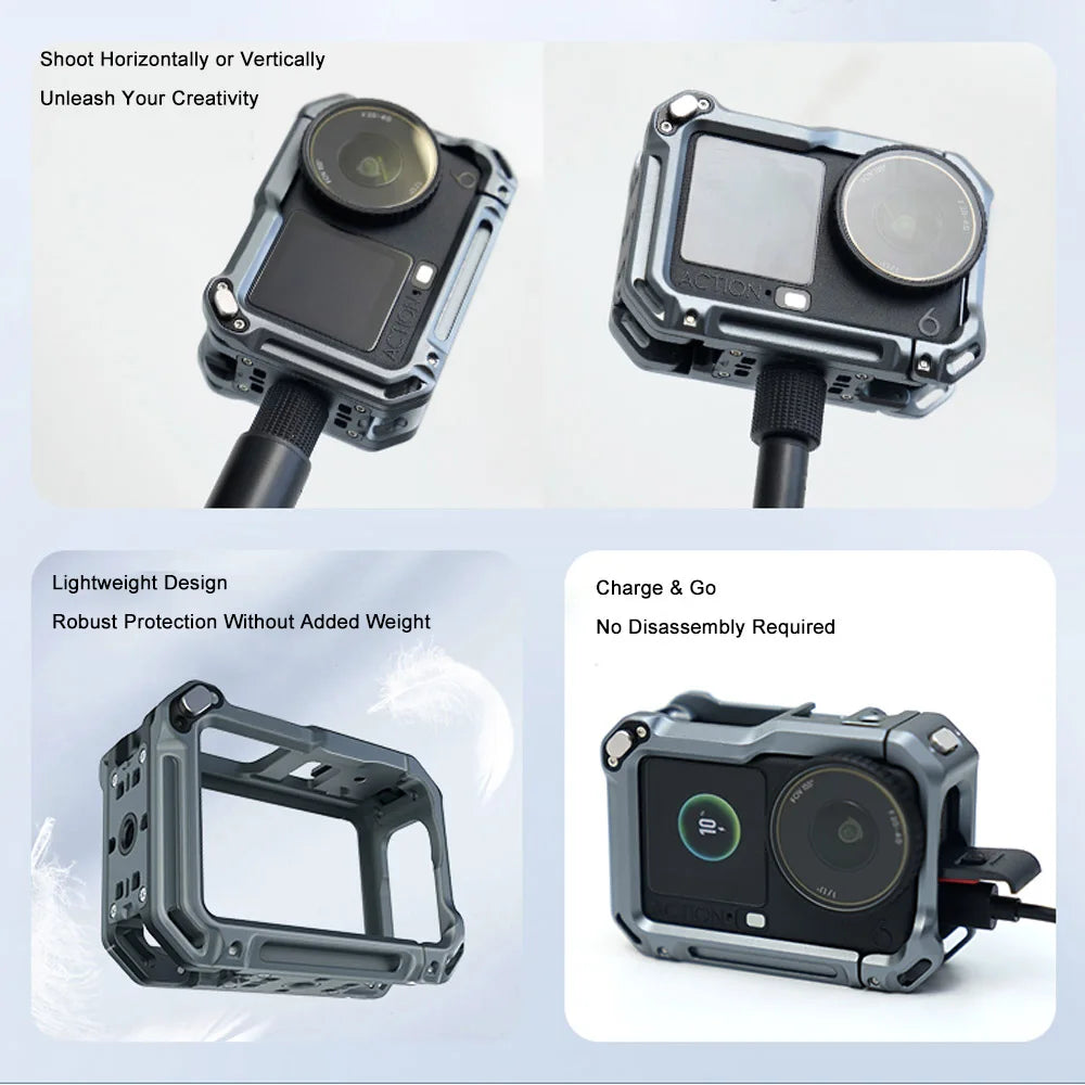 Multifunctional Metal Frame Expansion Adapter Mount Rabbit Cage Aluminum Protective Case For Dji Osmo Action6 Peaceful Pleasures Health and Wellness