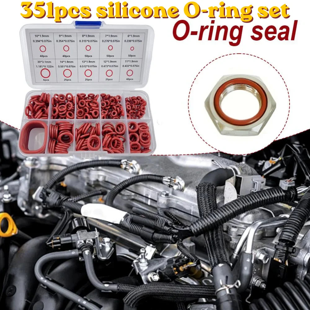 351-Piece Silicone O-Ring Set – 10 Sizes, Oil & Heat Resistant