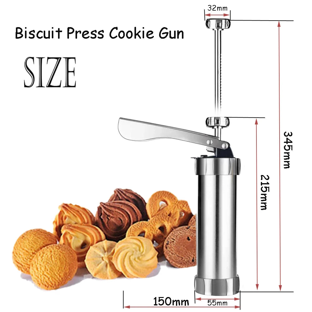 Cookie Press Stainless Steel Biscuit Extruder Press Cookie Gun Baking Kit Machine Set DIY Biscuit Press Maker Baking Tools Peaceful Pleasures Health and Wellness
