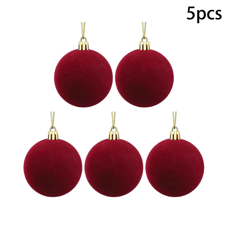 Velvet Christmas Ball Ornaments Red & White Xmas Tree Decor