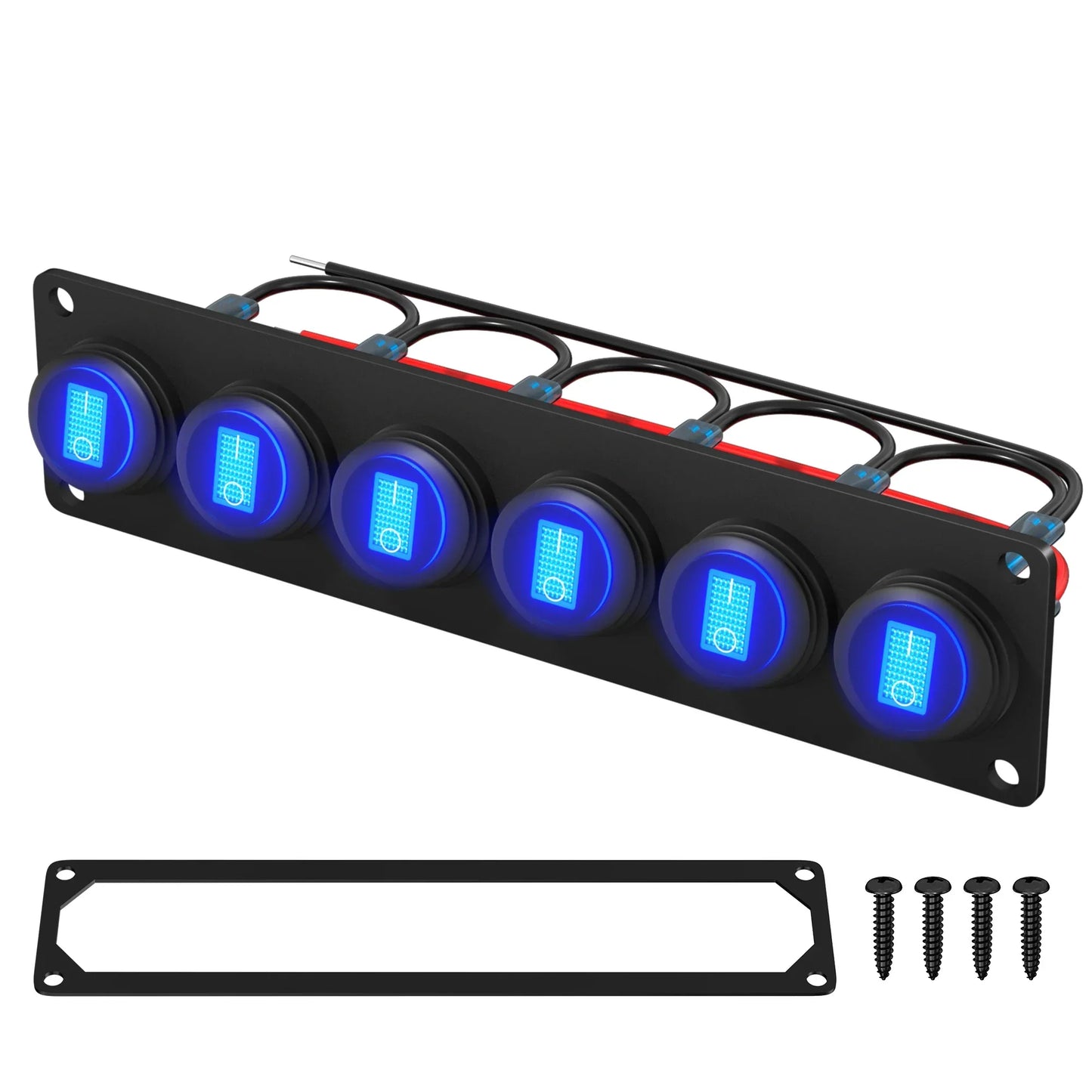 6 Gang Switch Panel 12V 20A Waterproof Round Rocker Switch Panel Blue LED Lighted 12 Volt Marine Toggle Switch Panel for Car Peaceful Pleasures Health and Wellness Blue LED United States