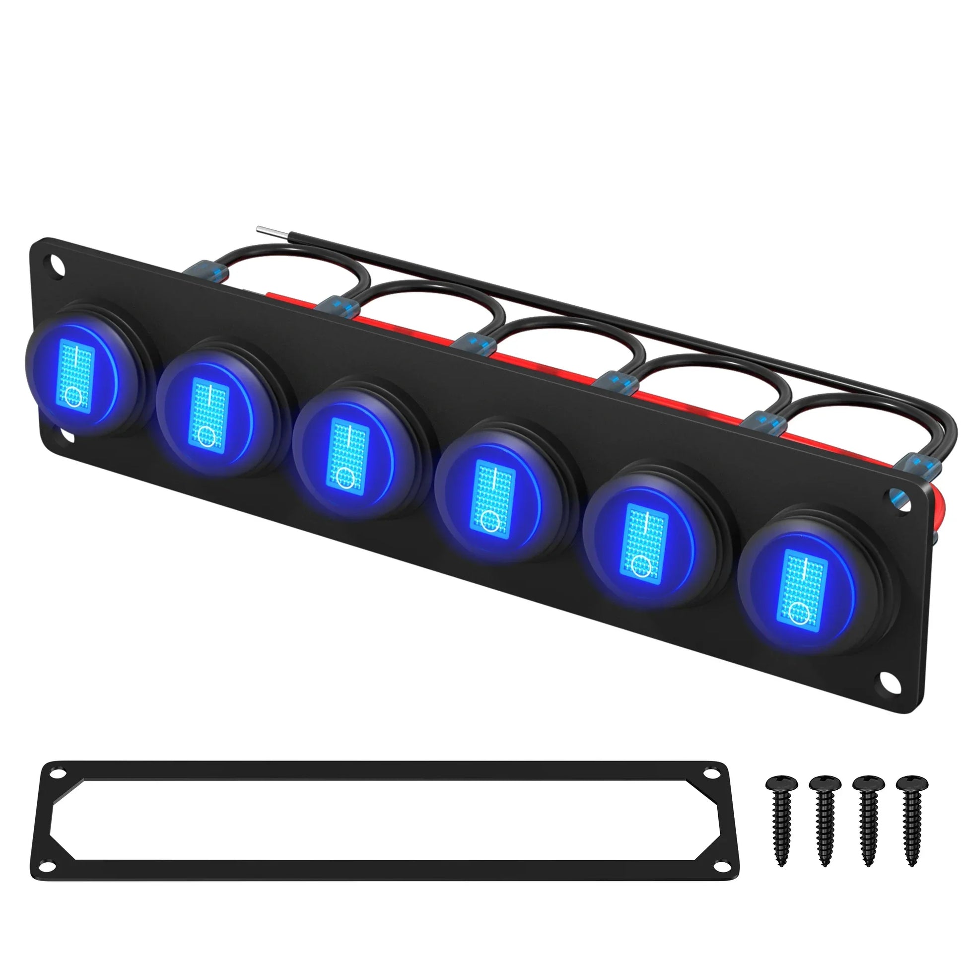 6 Gang Switch Panel 12V 20A Waterproof Round Rocker Switch Panel Blue LED Lighted 12 Volt Marine Toggle Switch Panel for Car Peaceful Pleasures Health and Wellness Blue LED United States