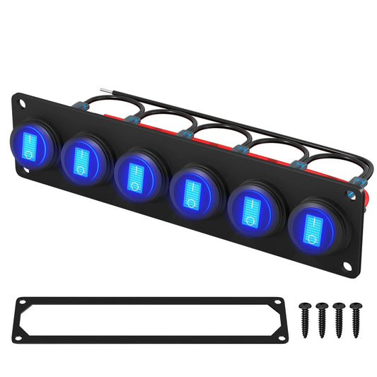 6 Gang Waterproof Rocker Switch Panel – 12V 20A Blue LED Peaceful Pleasures Health and Wellness Blue LED United States