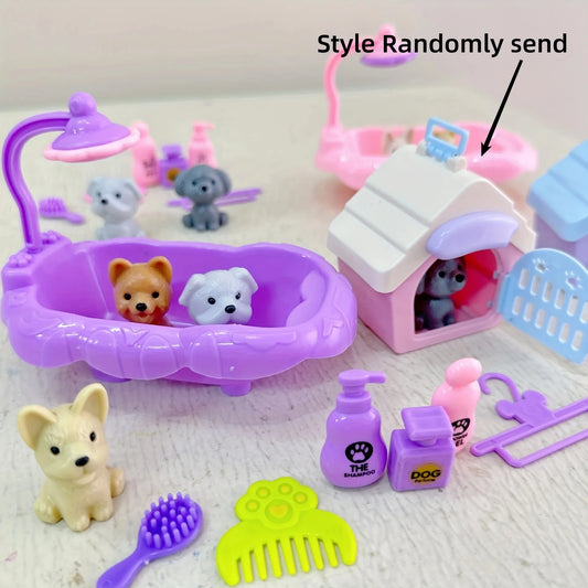 Cute Dog Family Playset – Pet Basket Cage Scene Toy Set Kids Doll Playset Peaceful Pleasures Health and Wellness