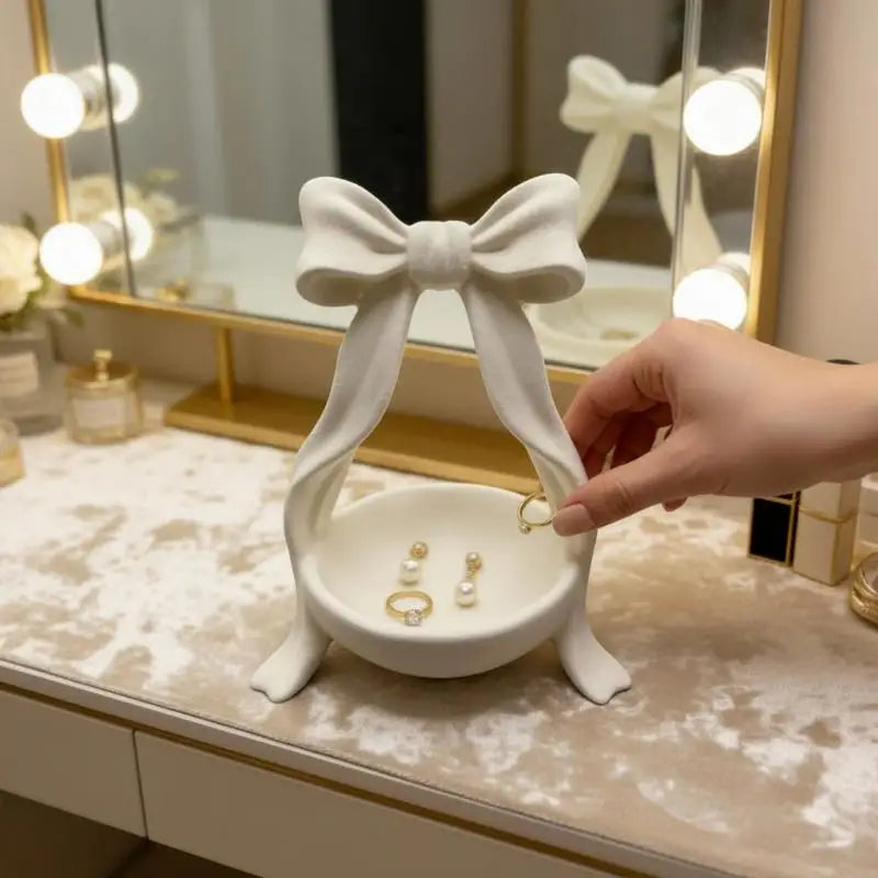 3D Printed White Bow Jewelry Tray | Cute Vanity Organizer Dish Jewelry Organizer Tray Peaceful Pleasures Health and Wellness