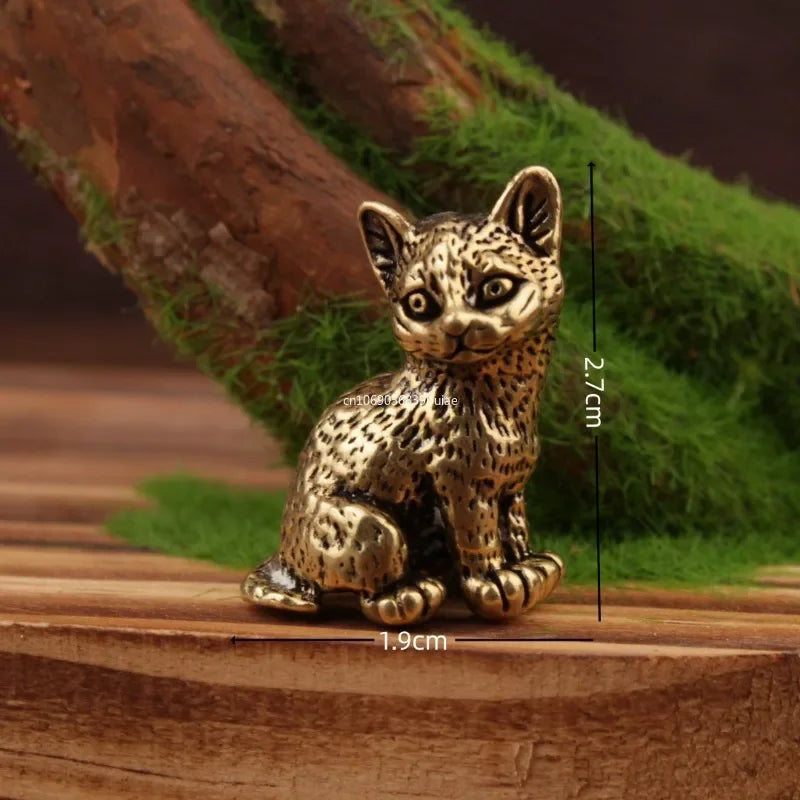 Mini Brass Cute Cats Figurines Miniatures Desktop Ornaments Classical Small Animal Tea Pet Home Decors Accessories Fairy Garden Peaceful Pleasures Health and Wellness