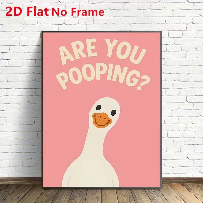 Modern Pink Are You Pooping Quotes With Smile Duck Wall Art Print Canvas Painting Poster Picture For Washroom Home Decor Peaceful Pleasures Health and Wellness