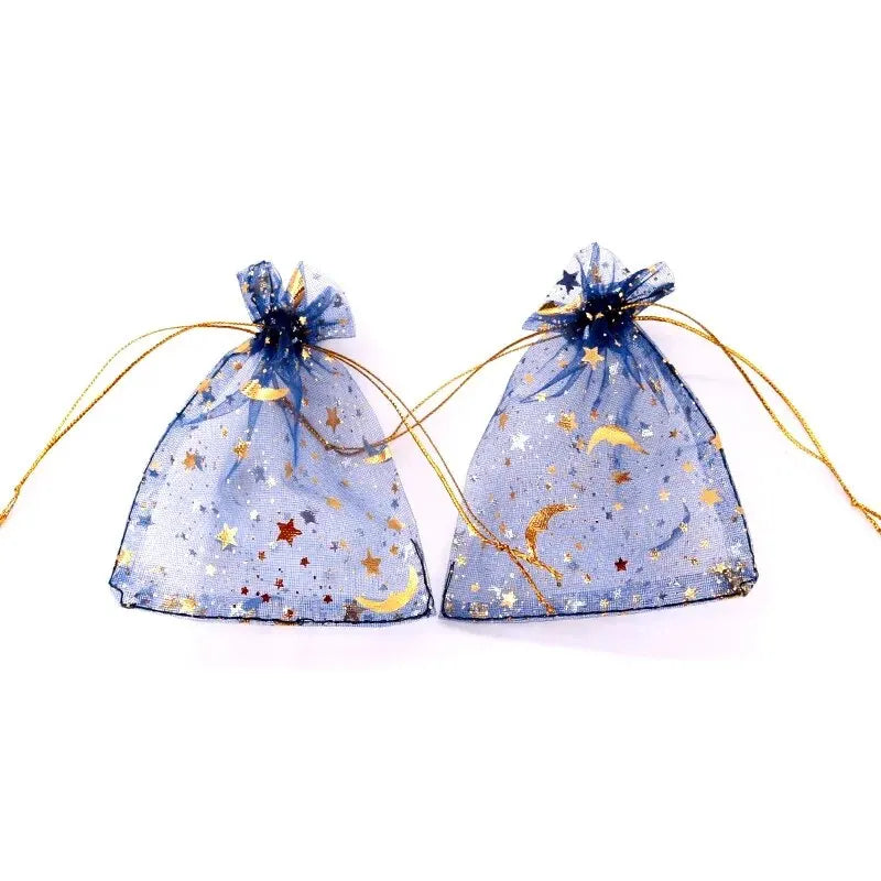 50pcs Star Moon Organza Drawstring Gift Bags – Jewelry Pouches