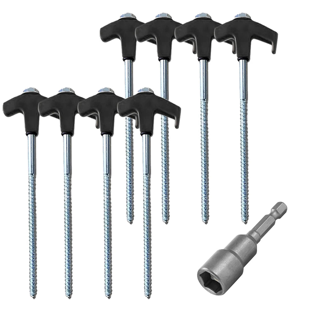 Screw Tent Stakes 8/16Pcs M8 Carbon Steel Spiral Pegs with Hex Socket Luminous Glow Head for Outdoor Camping Hard Ground Anchors Peaceful Pleasures Health and Wellness Black 8PCS
