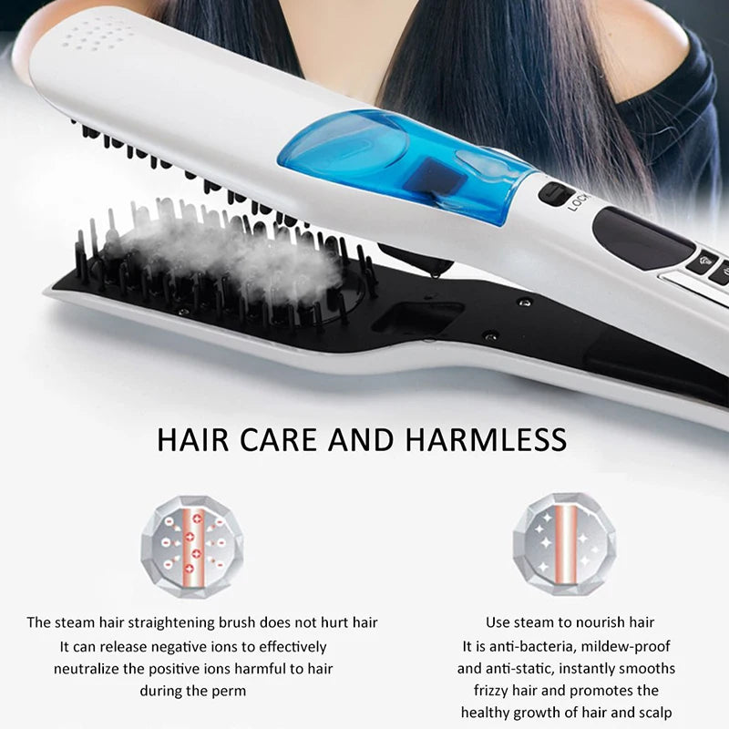 Electric Ceramic Negative Ion Steam Hair Straightener Comb Brush with LCD Display for Hotel & Household Use Peaceful Pleasures Health and Wellness