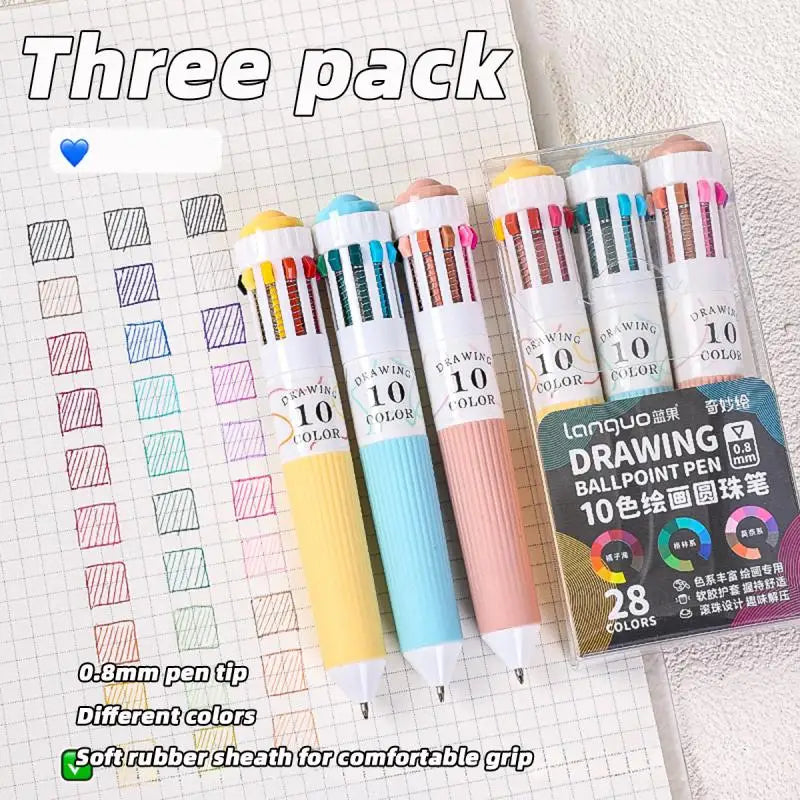 28-Color Multicolor Ballpoint Pen 0.8mm Soft Grip Press Click