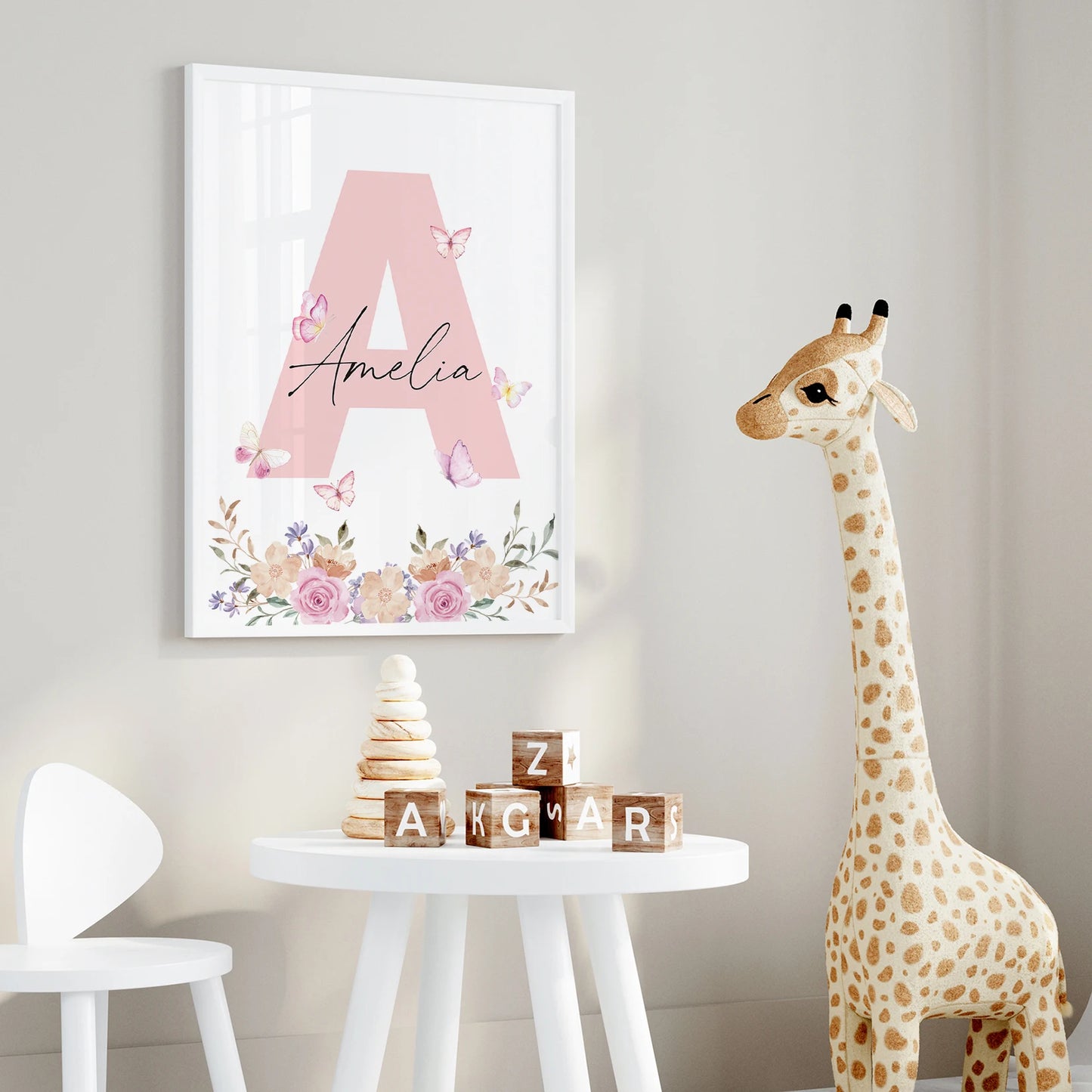 3-Piece Personalized Pink Butterfly Canvas Wall Art | Kids Decor