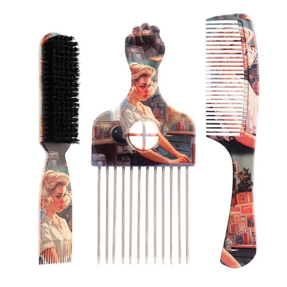 3-Piece Retro Men's Hair Styling Set – Pomade Brush & Pin Comb