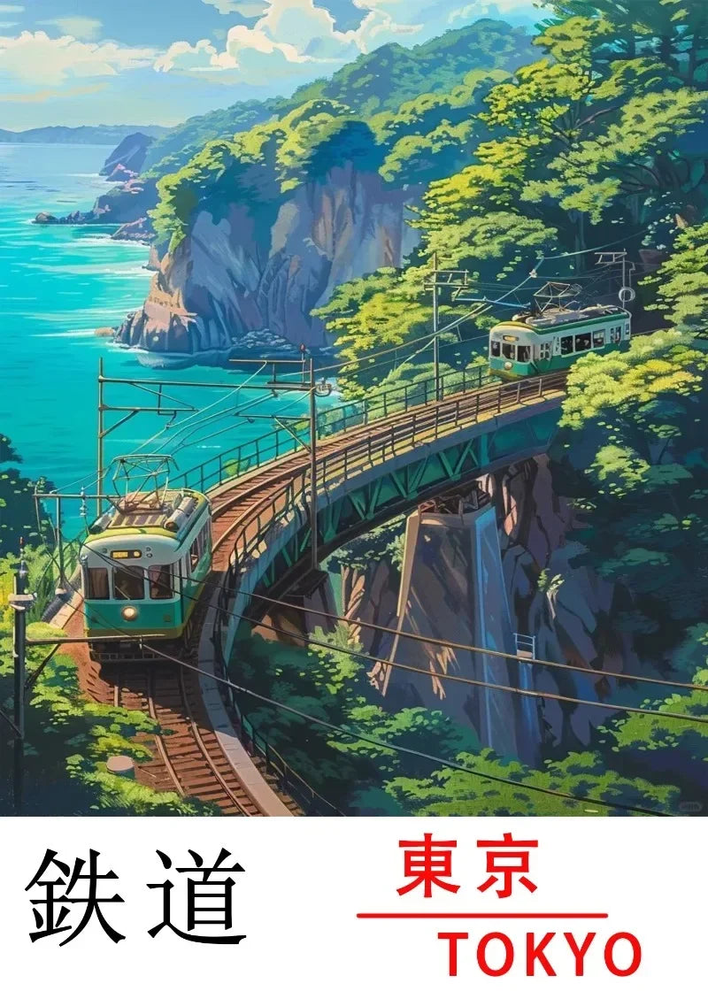 Tokyo Railway Canvas Wall Art | Japanese Train Landscape Print