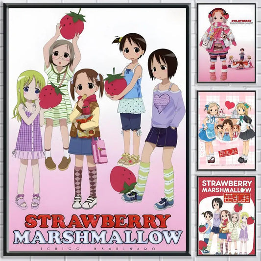 Anime S-Strawberry Marshmallow Poster HD Self Adhesive Waterproof Wall Art Ideal for Home Office Dorm Bedroom Great Gift Peaceful Pleasures Health and Wellness