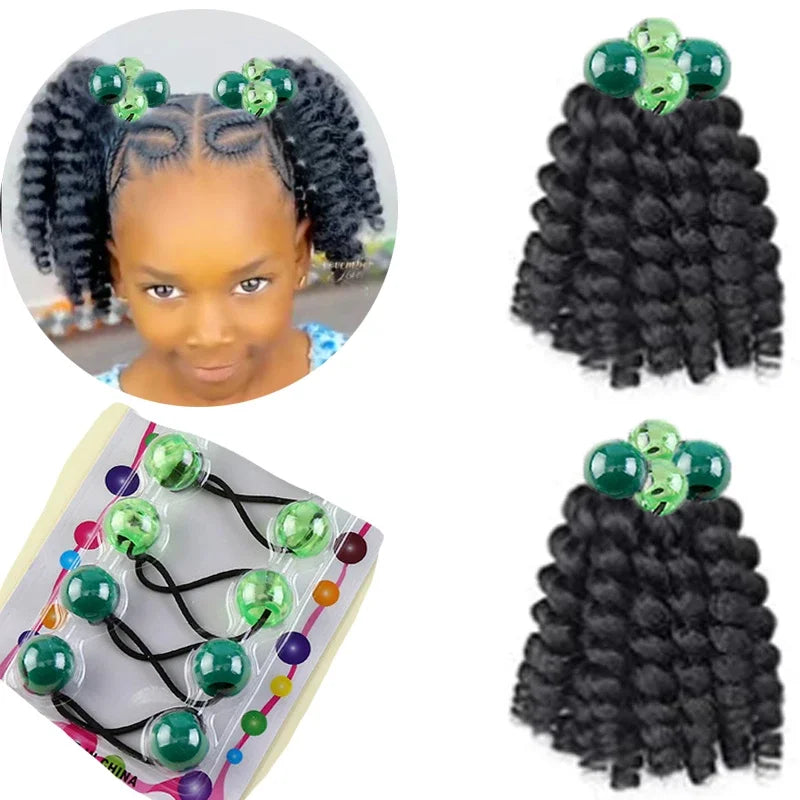 2PCS Hair 2024 New Little Girls Braided Ponytails with Beads Kids Girls Hair Bow Glitter Shinny Shining with Big Balls Bubbles Peaceful Pleasures Health and Wellness beads 2