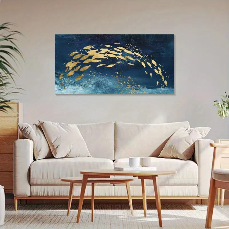 Golden Fish Abstract Ocean Canvas Wall Art | Nordic Modern Poster Canvas Wall Art Peaceful Pleasures Health and Wellness