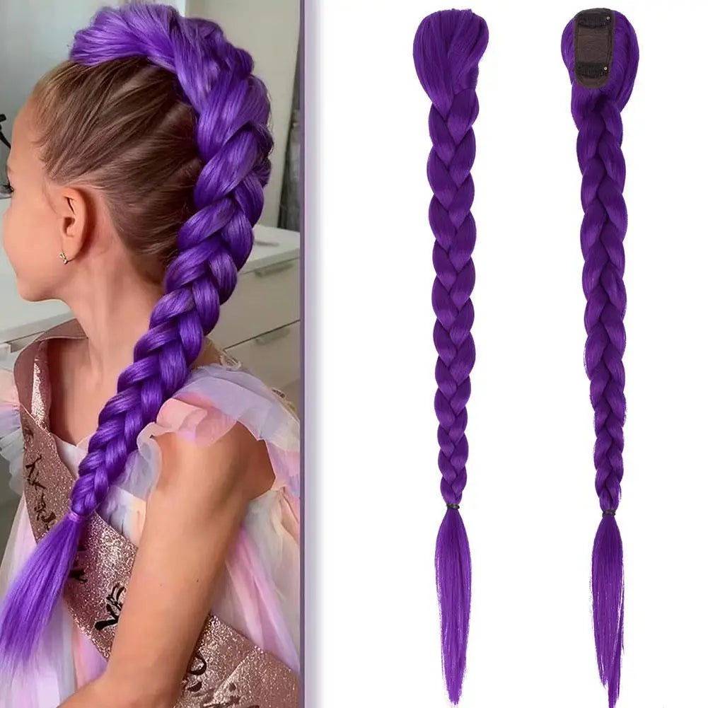 26" Purple Braided Clip-In Ponytail Extension for Kids