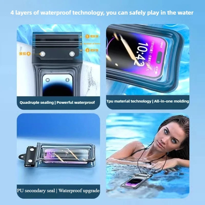Outdoor Universal Waterproof Phone Bag IPX8 Rated Touchable Screen Pouch with Lanyard for Songkran Swimming Diving Drifting Peaceful Pleasures Health and Wellness