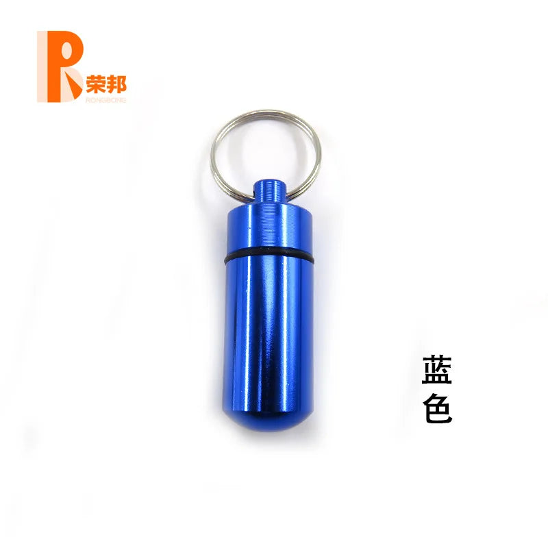 Aluminum Waterproof Pill Box Cases with Sealed Storage, Flat Head, Round Alloy Cartridge and Keychain for Vitamin Fish Oils Peaceful Pleasures Health and Wellness