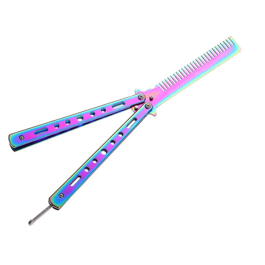 Butterfly Comb Stainless Steel Rainbow Portable Foldable Hair Combs Style Rainbow for Beginner Training Styling Tools Peaceful Pleasures Health and Wellness Purple