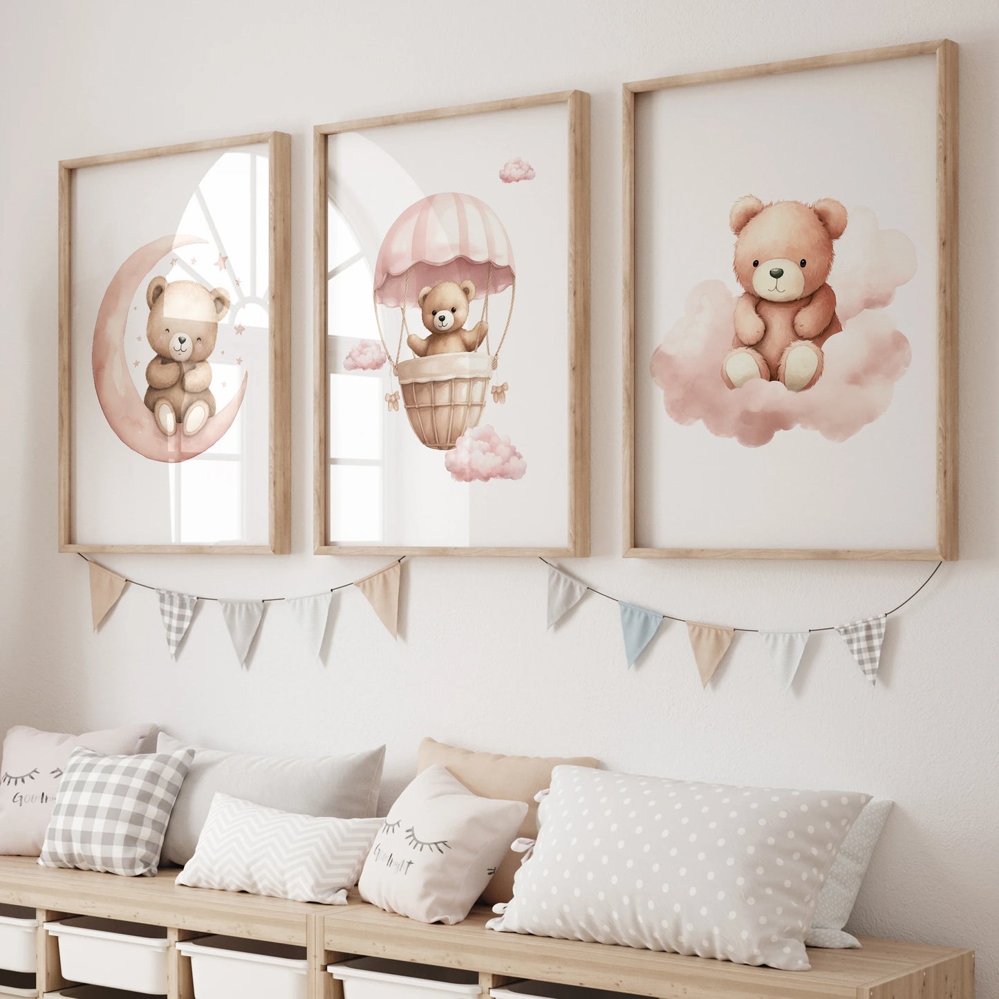 Pink Bear Series 3pcs Wall Art Prints Canvas Painting Poster Picture For Living Bedroom Kids Play Room Home Decor Peaceful Pleasures Health and Wellness G2554-3pcs 21x30cm No Frame